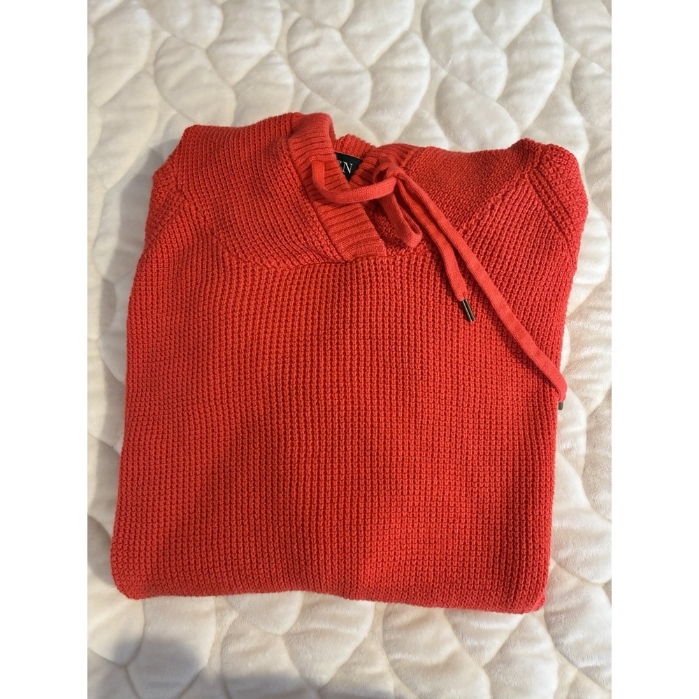 Lauren Ralph Lauren Hooded Sweater Womens Orange Waffle Knit Cotton Curved Hem-M